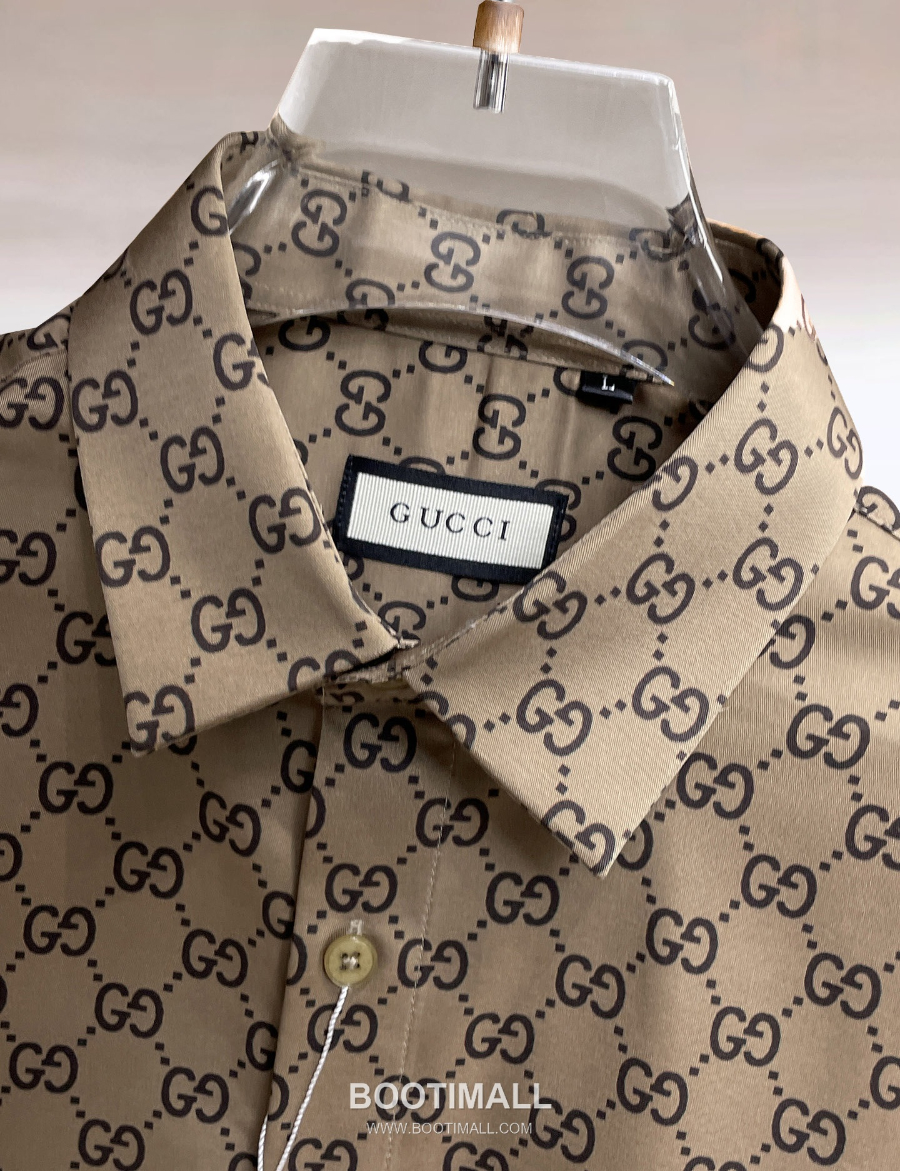 GUCCI 구찌 GG 모노그램 남성 실크 터치 셔츠 베이 6