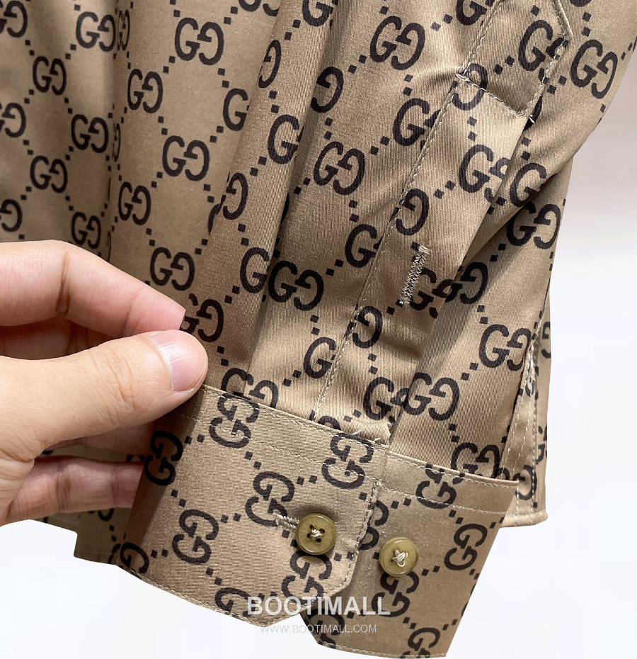 GUCCI 구찌 GG 모노그램 남성 실크 터치 셔츠 베이 9