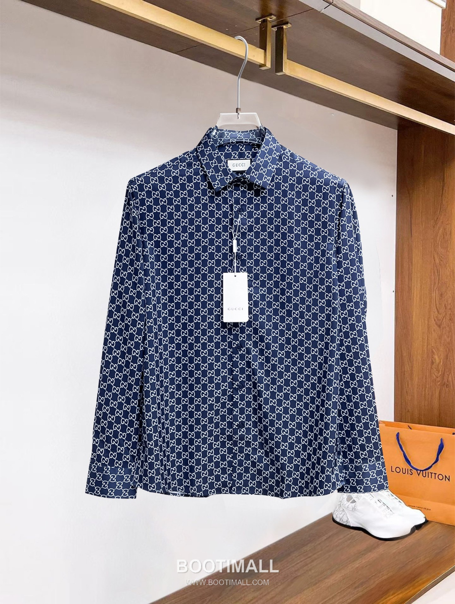 GUCCI 구찌 GG 모노그램 남성 실크 터치 셔츠 네이비 2