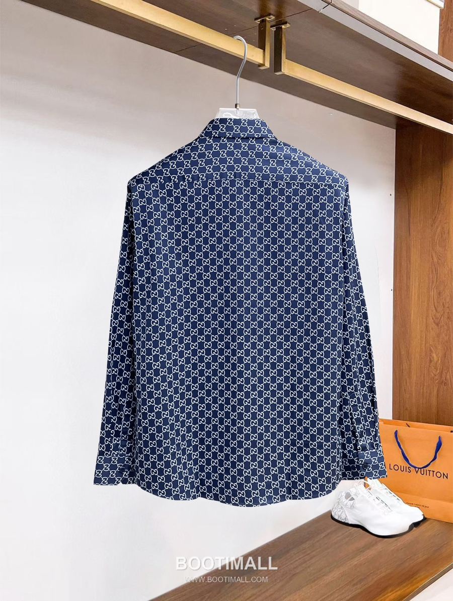 GUCCI 구찌 GG 모노그램 남성 실크 터치 셔츠 네이비 3