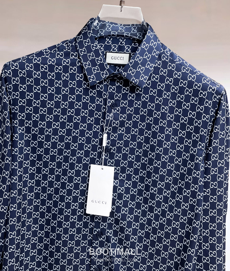 GUCCI 구찌 GG 모노그램 남성 실크 터치 셔츠 네이비 4