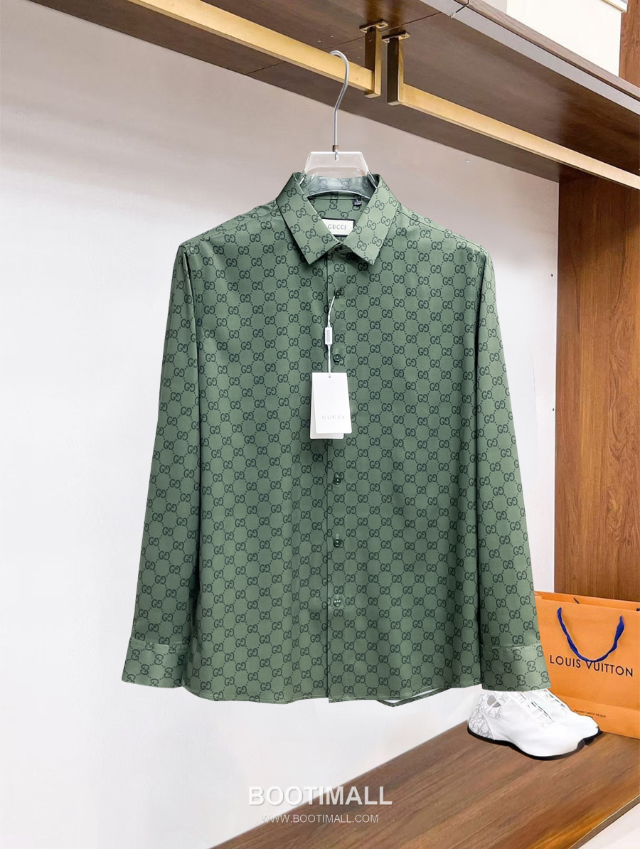 GUCCI 구찌 GG 모노그램 남성 실크 터치 셔츠 그린 2