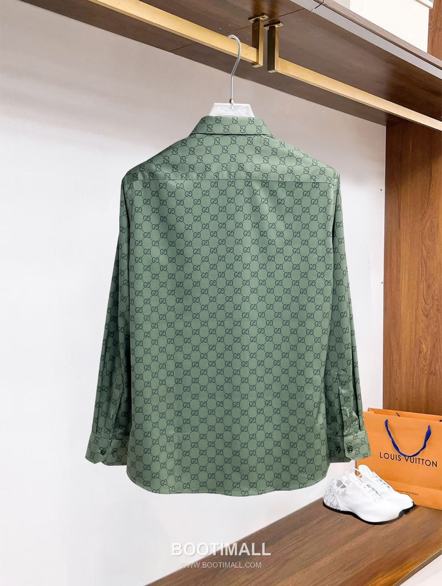 GUCCI 구찌 GG 모노그램 남성 실크 터치 셔츠 그린 3