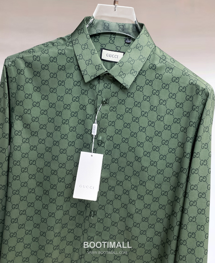 GUCCI 구찌 GG 모노그램 남성 실크 터치 셔츠 그린 4