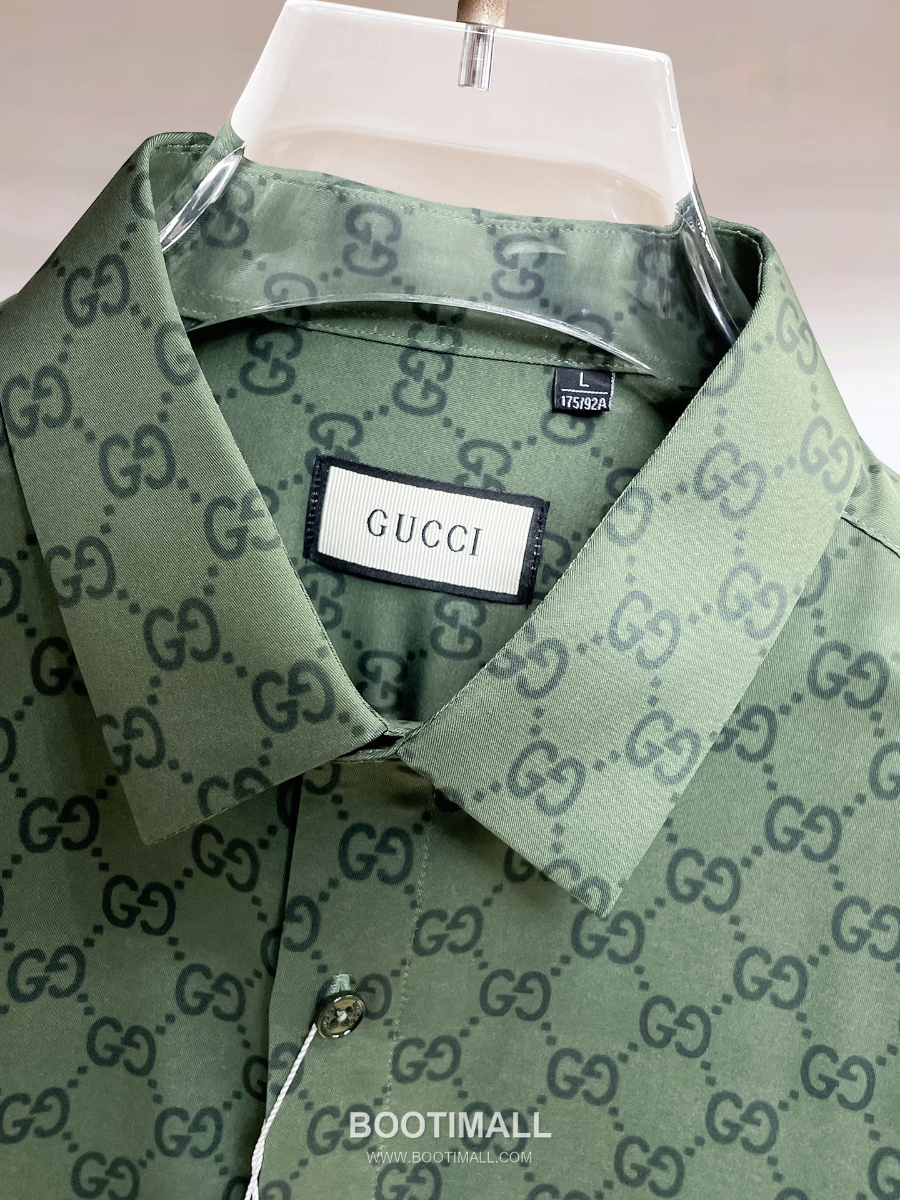 GUCCI 구찌 GG 모노그램 남성 실크 터치 셔츠 그린 6