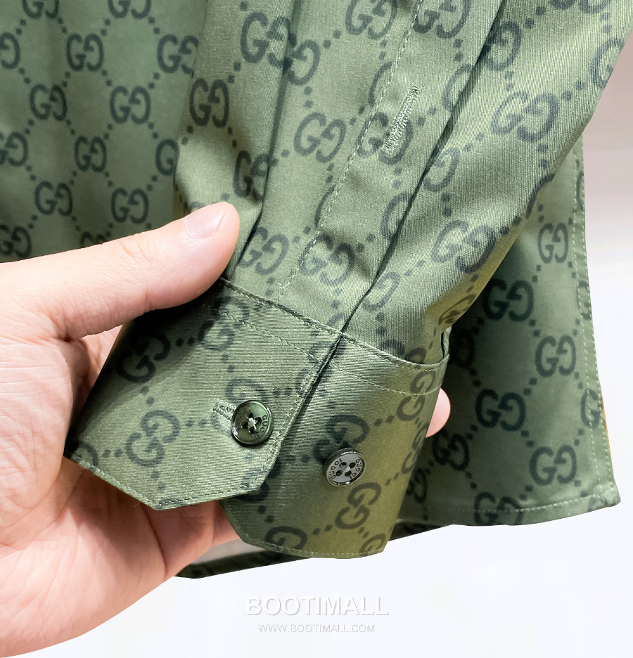 GUCCI 구찌 GG 모노그램 남성 실크 터치 셔츠 그린 10