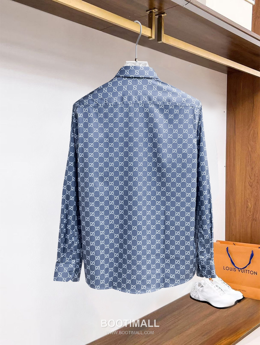 GUCCI 구찌 GG 모노그램 남성 실크 터치 셔츠 블루 3