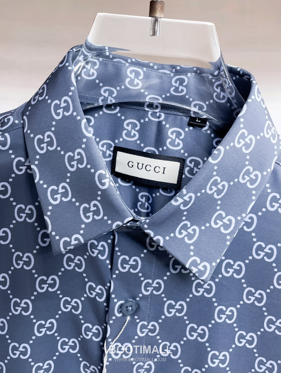 GUCCI 구찌 GG 모노그램 남성 실크 터치 셔츠 블루 4