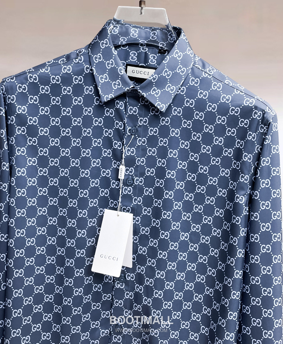 GUCCI 구찌 GG 모노그램 남성 실크 터치 셔츠 블루 10