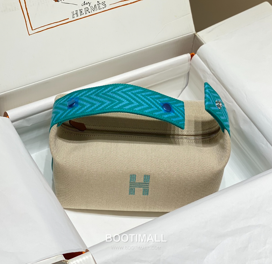 Hermès Bride-A-Brac Pouch 에르메스 브리드아브락 파우치 토일 캔버스 & 자수 H 디테일 베이지/민트 25cm 3