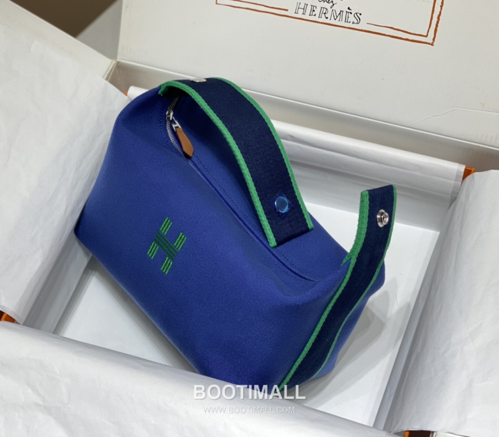 Hermès Bride-A-Brac Pouch 에르메스 브리드아브락 파우치 토일 캔버스 & 자수 H 디테일 블루 25cm 3