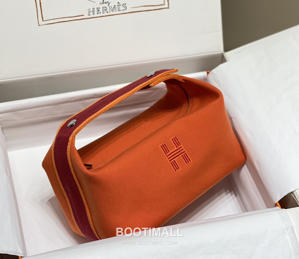Hermès Bride-A-Brac Pouch 에르메스 브리드아브락 파우치 토일 캔버스 & 자수 H 디테일 오렌지 25cm 1