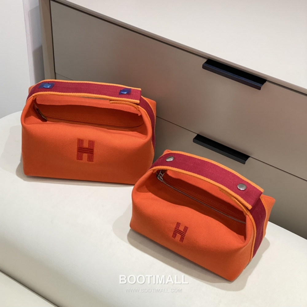 Hermès Bride-A-Brac Pouch 에르메스 브리드아브락 파우치 토일 캔버스 & 자수 H 디테일 오렌지 25cm 2