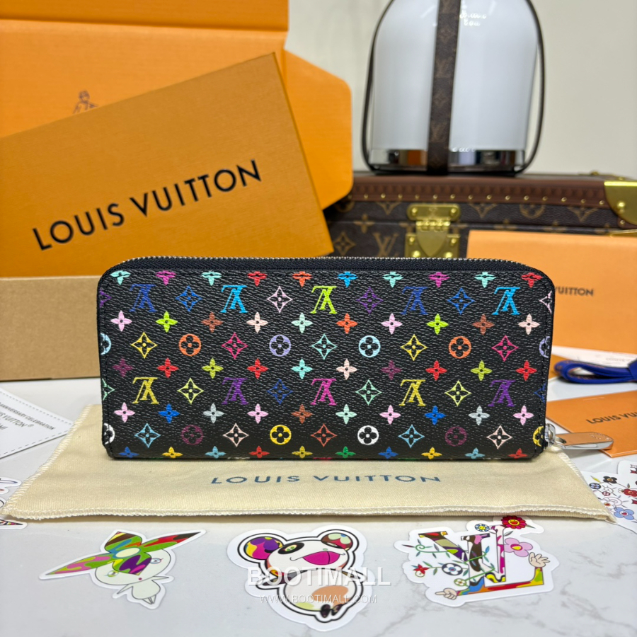 Louis Vuitton x Takashi Murakami Zippy Wallet 루이비통 x 타카시 무라카미 지피 월렛 M13408 블랙 멀티컬러 모노그램 코티드 캔버스 20cm 6