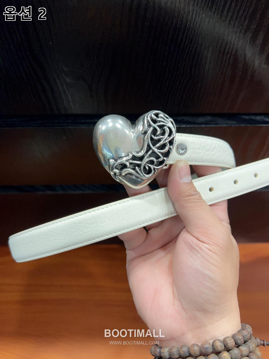 Chrome Hearts Heart Buckle Belt 크롬하츠 하트 버클 벨트 화이트 2.5cm 13