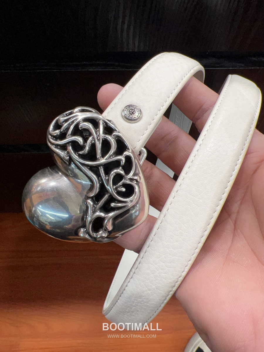 Chrome Hearts Heart Buckle Belt 크롬하츠 하트 버클 벨트 화이트 2.5cm 21