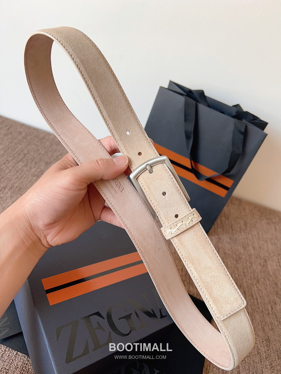 ZEGNA Suede Belt LHCAS-B014AZ-CON (22063165) 제냐 스웨이드 벨트 베이지 3.5cm 3