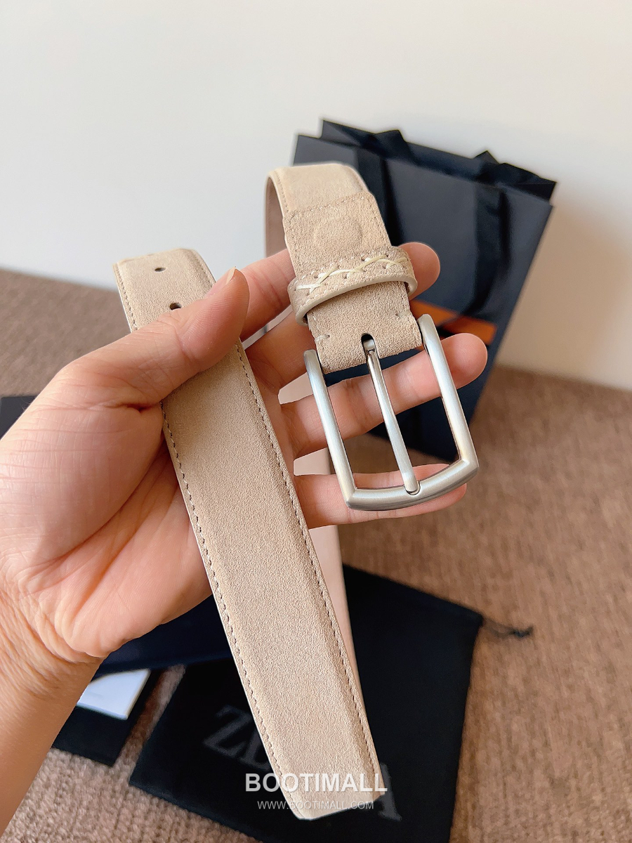 ZEGNA Suede Belt LHCAS-B014AZ-CON (22063165) 제냐 스웨이드 벨트 베이지 3.5cm 4