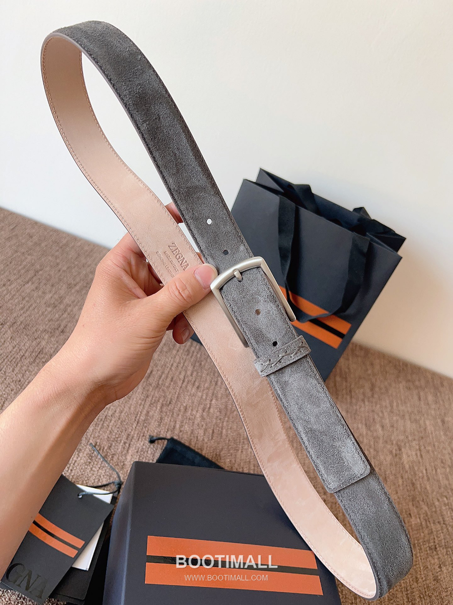 ZEGNA Suede Belt LHCAS-B014AZ-CON (22063165) 제냐 스웨이드 벨트 그레이 3.5cm 3