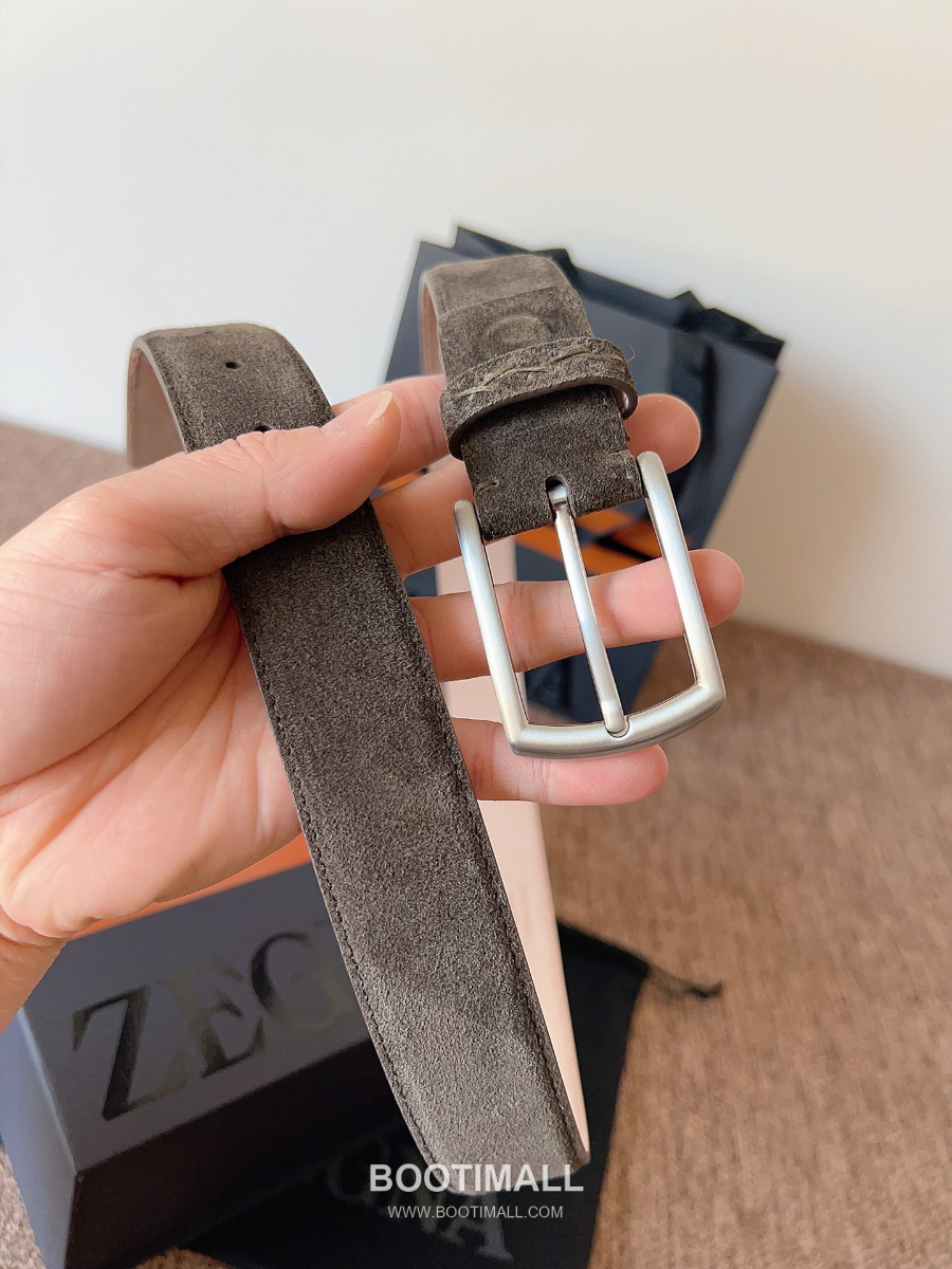 ZEGNA Suede Belt LHCAS-B014AZ-CON (22063165) 제냐 스웨이드 벨트 브라운 3.5cm 1