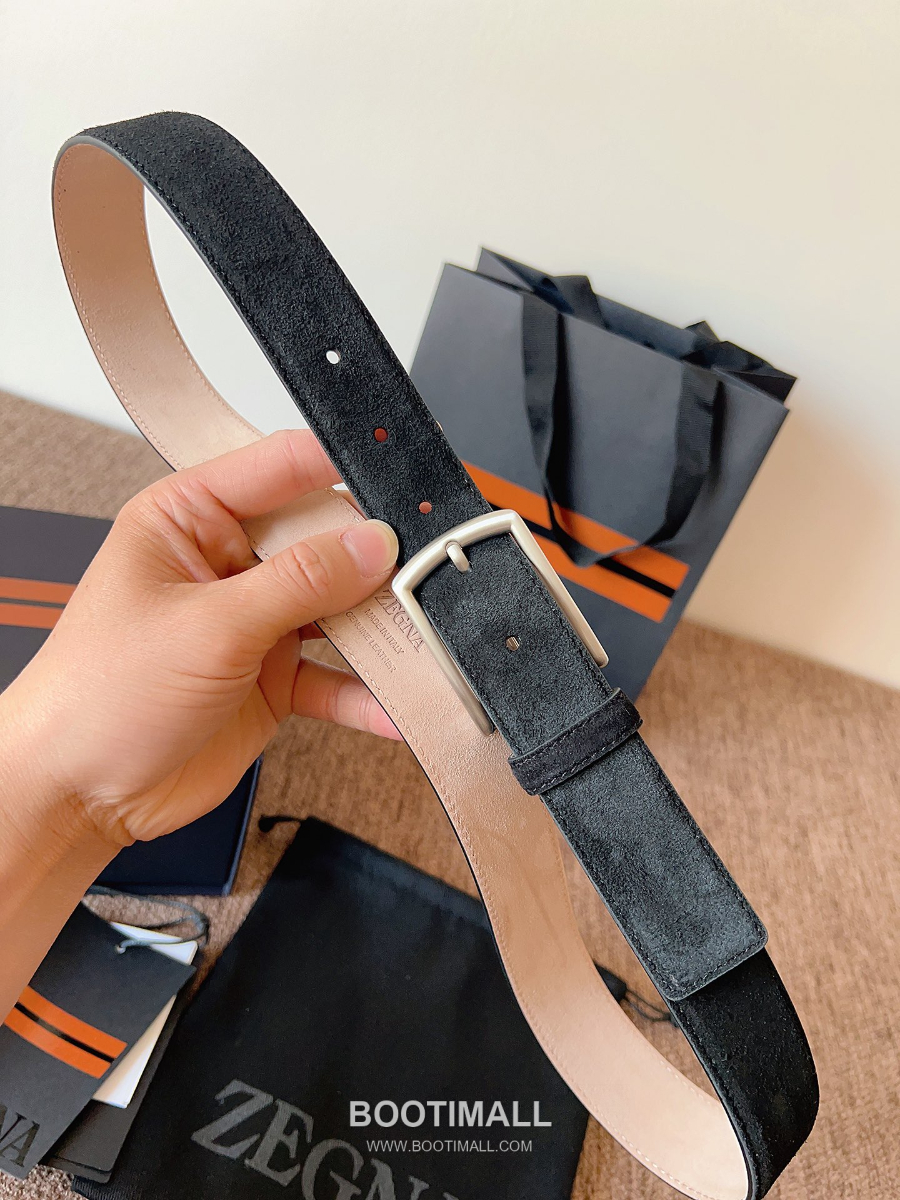 ZEGNA Suede Belt LHCAS-B014AZ-CON (22063165) 제냐 스웨이드 벨트 블랙 3.5cm 11