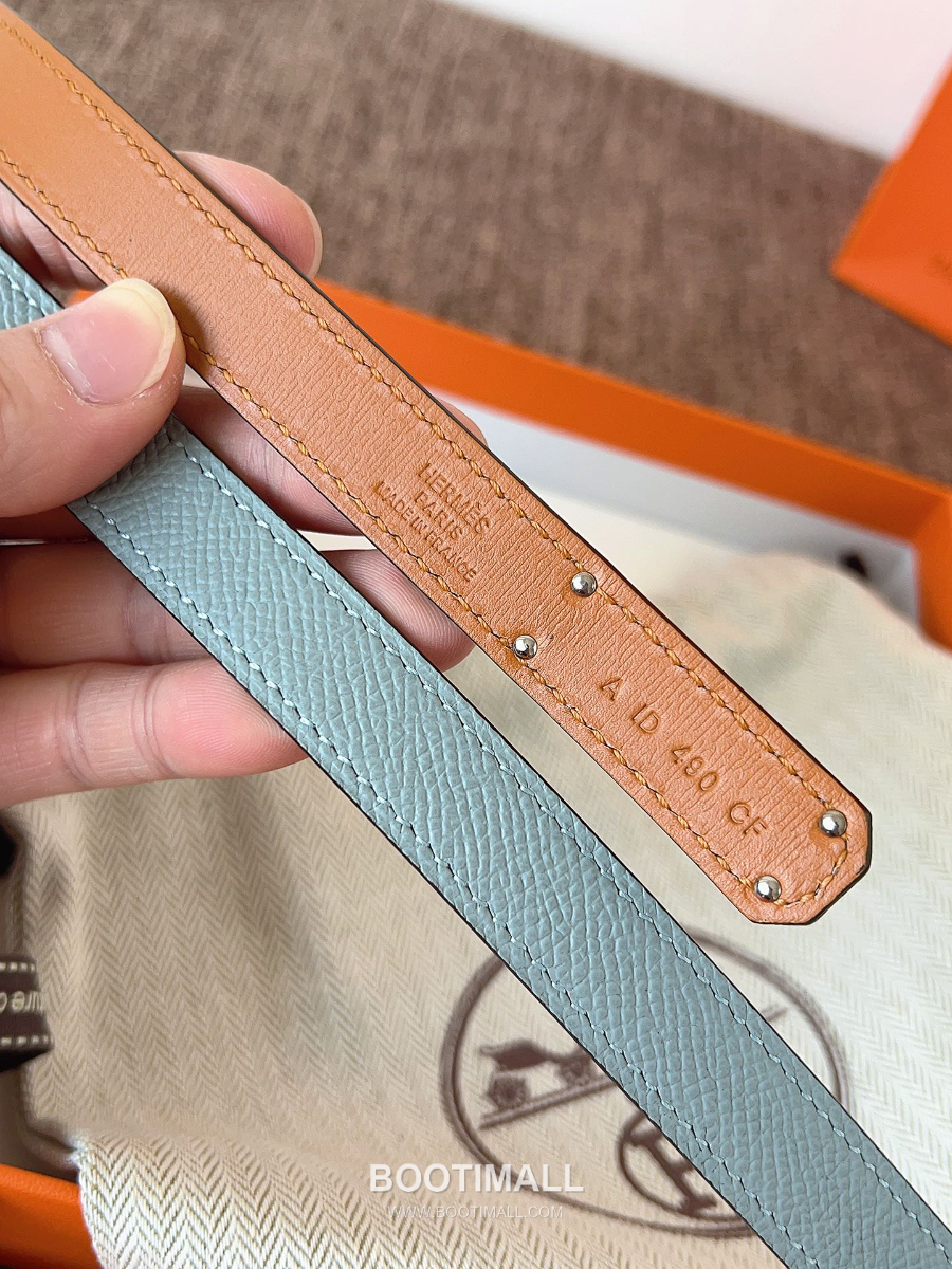 HERMÈS Kelly 18 Reversible Epsom 에르메스 켈리 18 리버서블 엡송 카프스킨 벨트 스모그민트 1.8cm 5