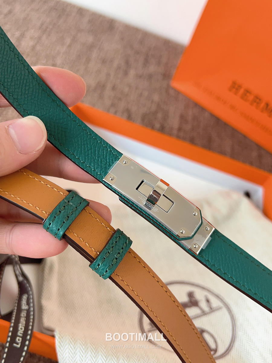 HERMÈS Kelly 18 Reversible Epsom 에르메스 켈리 18 리버서블 엡송 카프스킨 벨트 다크그린 1.8cm 5