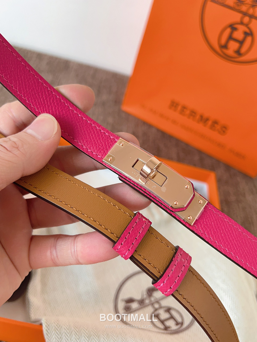 HERMÈS Kelly 18 Reversible Epsom 에르메스 켈리 18 리버서블 엡송 카프스킨 벨트 핫핑크 1.8cm 9