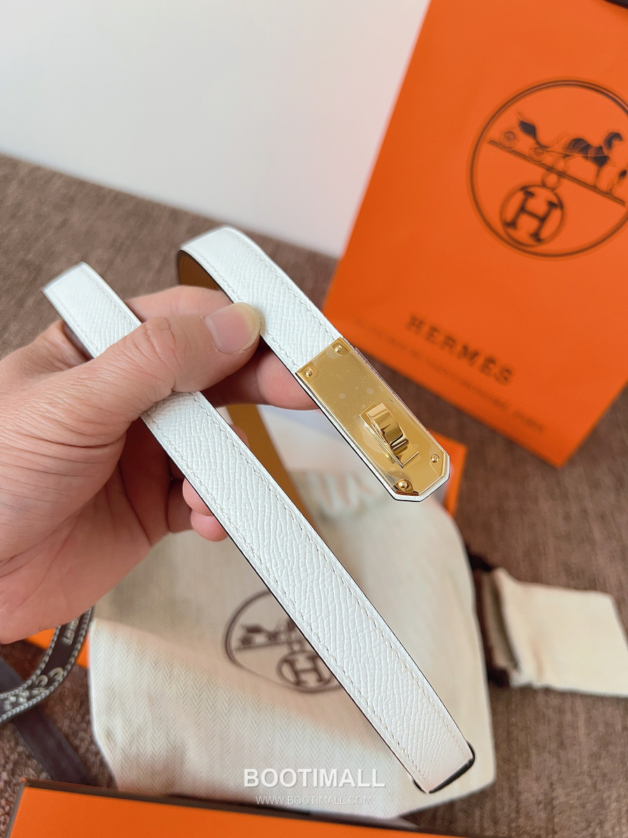 HERMÈS Kelly 18 Reversible Epsom 에르메스 켈리 18 리버서블 엡송 카프스킨 벨트 화이트 1.8cm 6