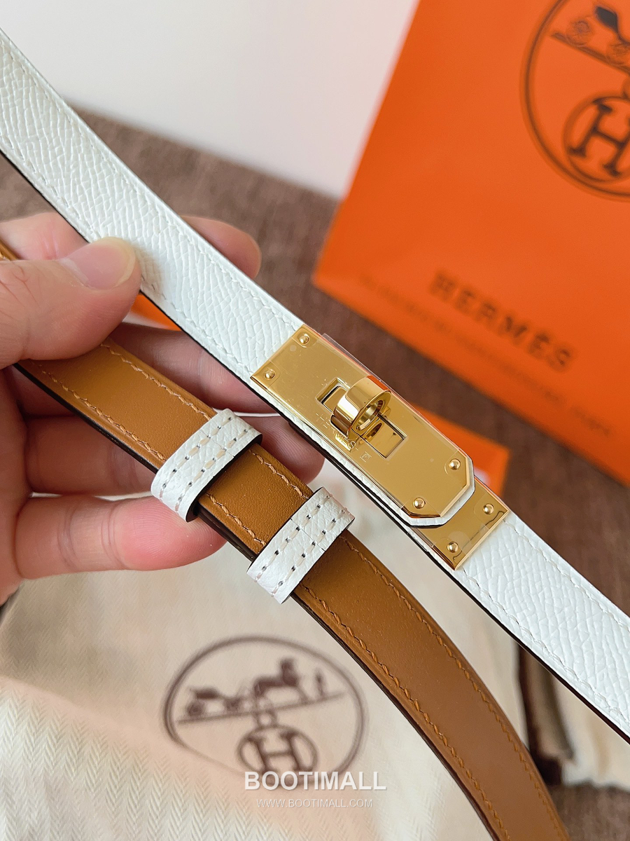 HERMÈS Kelly 18 Reversible Epsom 에르메스 켈리 18 리버서블 엡송 카프스킨 벨트 화이트 1.8cm 8