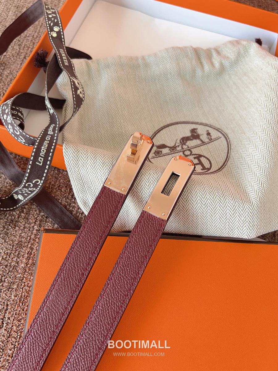 HERMÈS Kelly 18 Reversible Epsom 에르메스 켈리 18 리버서블 엡송 카프스킨 벨트 버건디 1.8cm 2