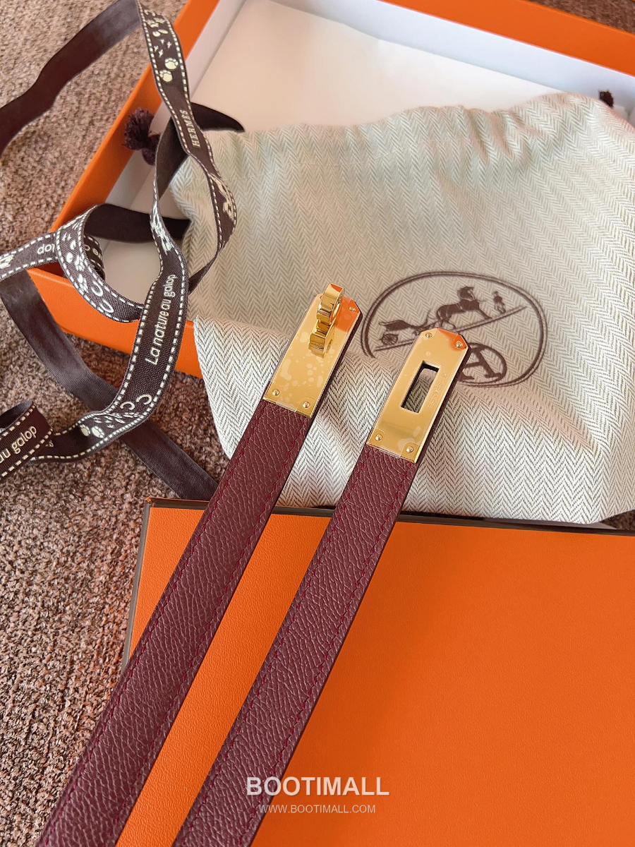 HERMÈS Kelly 18 Reversible Epsom 에르메스 켈리 18 리버서블 엡송 카프스킨 벨트 버건디 1.8cm 3