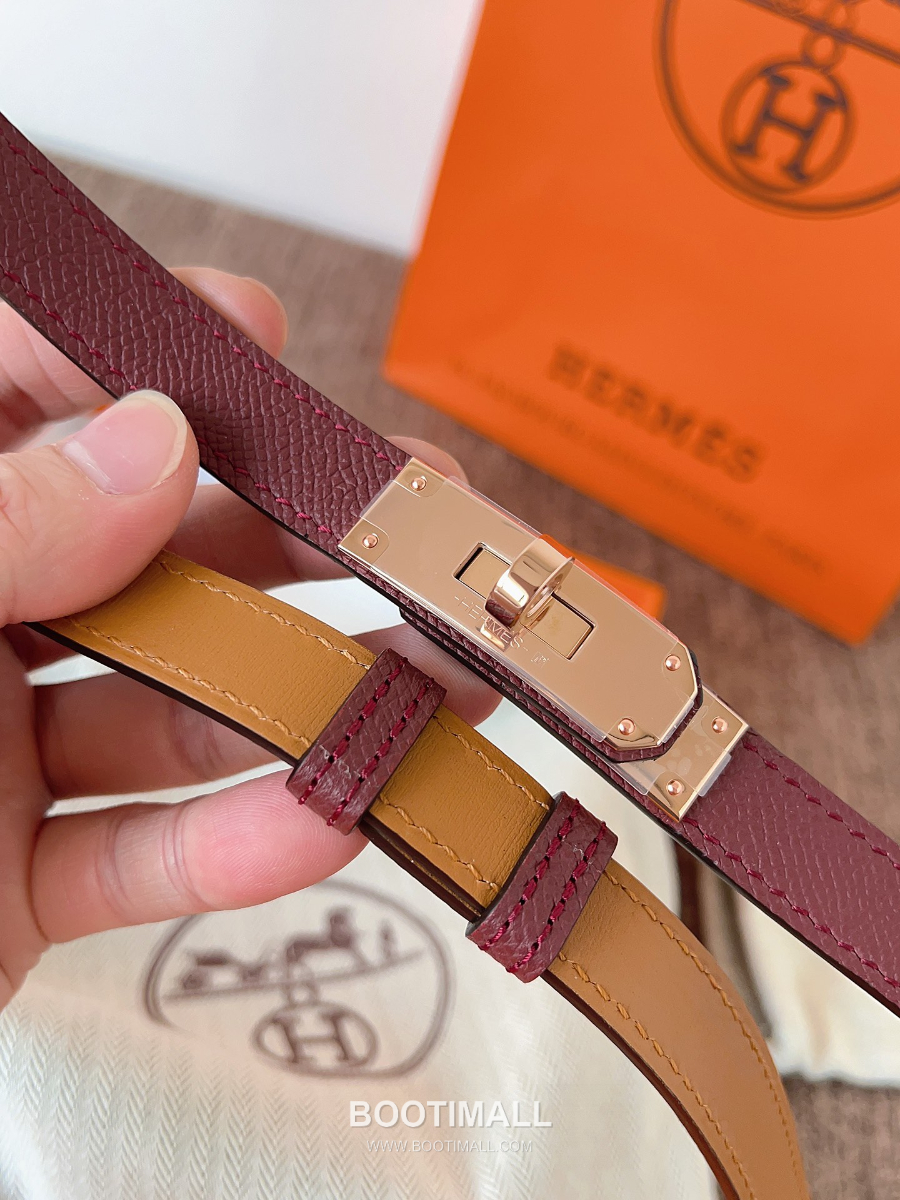 HERMÈS Kelly 18 Reversible Epsom 에르메스 켈리 18 리버서블 엡송 카프스킨 벨트 버건디 1.8cm 4