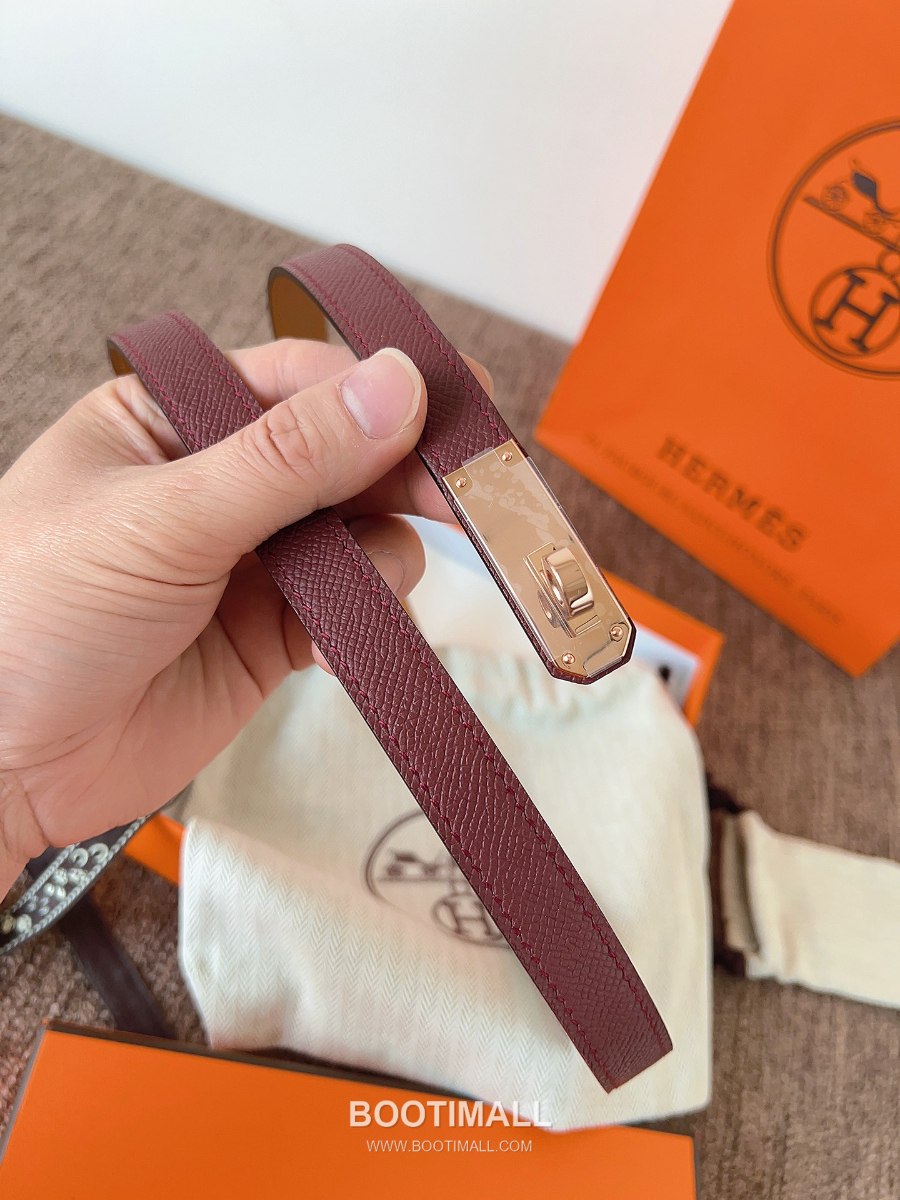 HERMÈS Kelly 18 Reversible Epsom 에르메스 켈리 18 리버서블 엡송 카프스킨 벨트 버건디 1.8cm 5