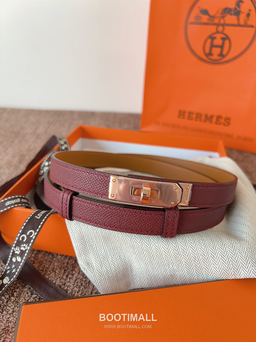 HERMÈS Kelly 18 Reversible Epsom 에르메스 켈리 18 리버서블 엡송 카프스킨 벨트 버건디 1.8cm 8