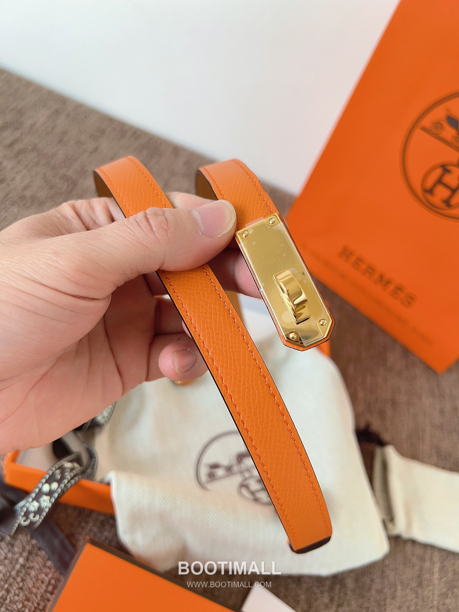 HERMÈS Kelly 18 Reversible Epsom 에르메스 켈리 18 리버서블 엡송 카프스킨 벨트 오렌지 1.8cm 6