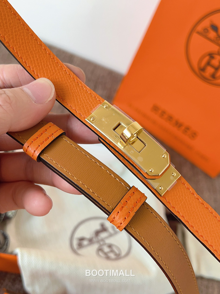 HERMÈS Kelly 18 Reversible Epsom 에르메스 켈리 18 리버서블 엡송 카프스킨 벨트 오렌지 1.8cm 7