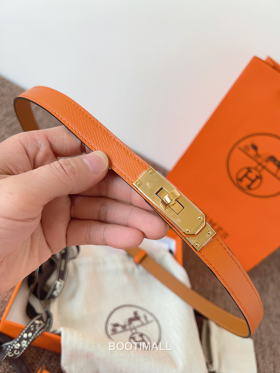 HERMÈS Kelly 18 Reversible Epsom 에르메스 켈리 18 리버서블 엡송 카프스킨 벨트 오렌지 1.8cm 9