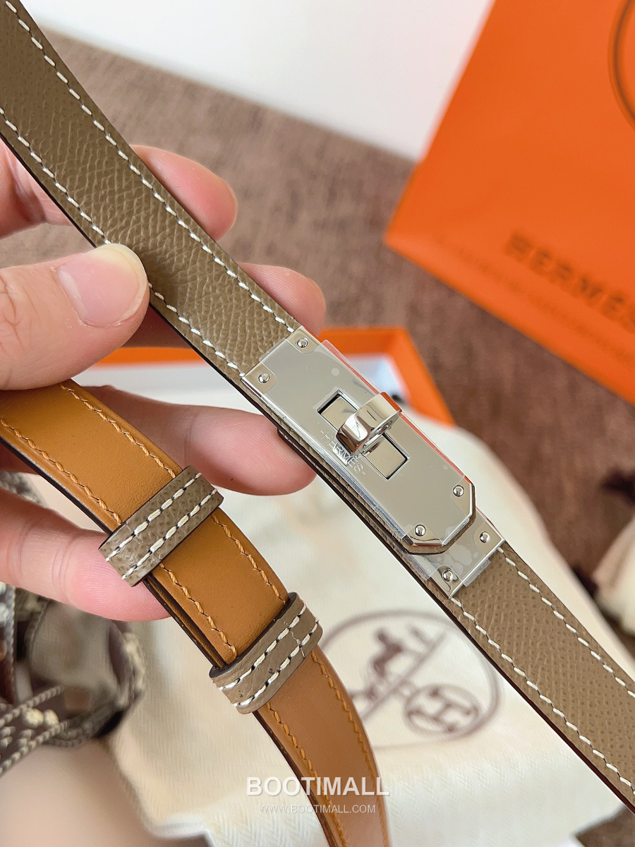 HERMÈS Kelly 18 Reversible Epsom 에르메스 켈리 18 리버서블 엡송 카프스킨 벨트 카키브라운 1.8cm 4