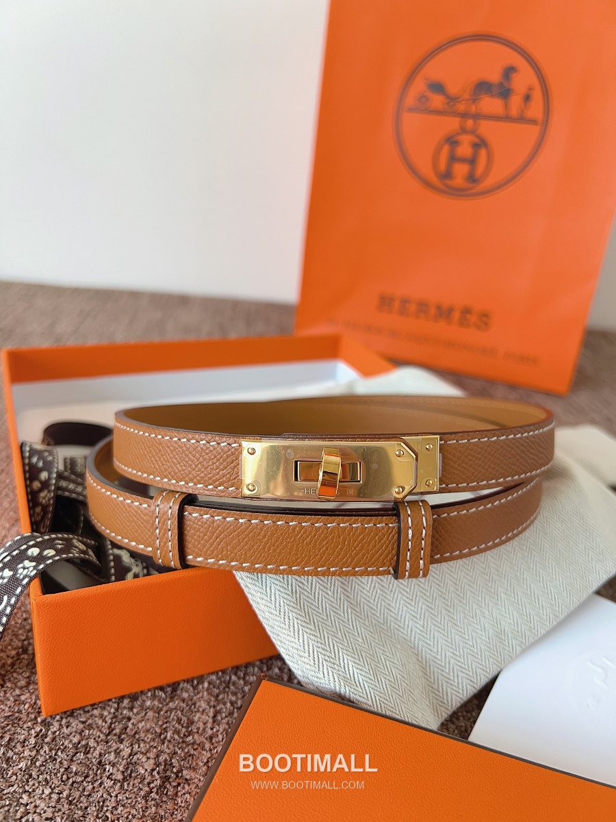 HERMÈS Kelly 18 Reversible Epsom 에르메스 켈리 18 리버서블 엡송 카프스킨 벨트오렌지브라운 1.8cm 4