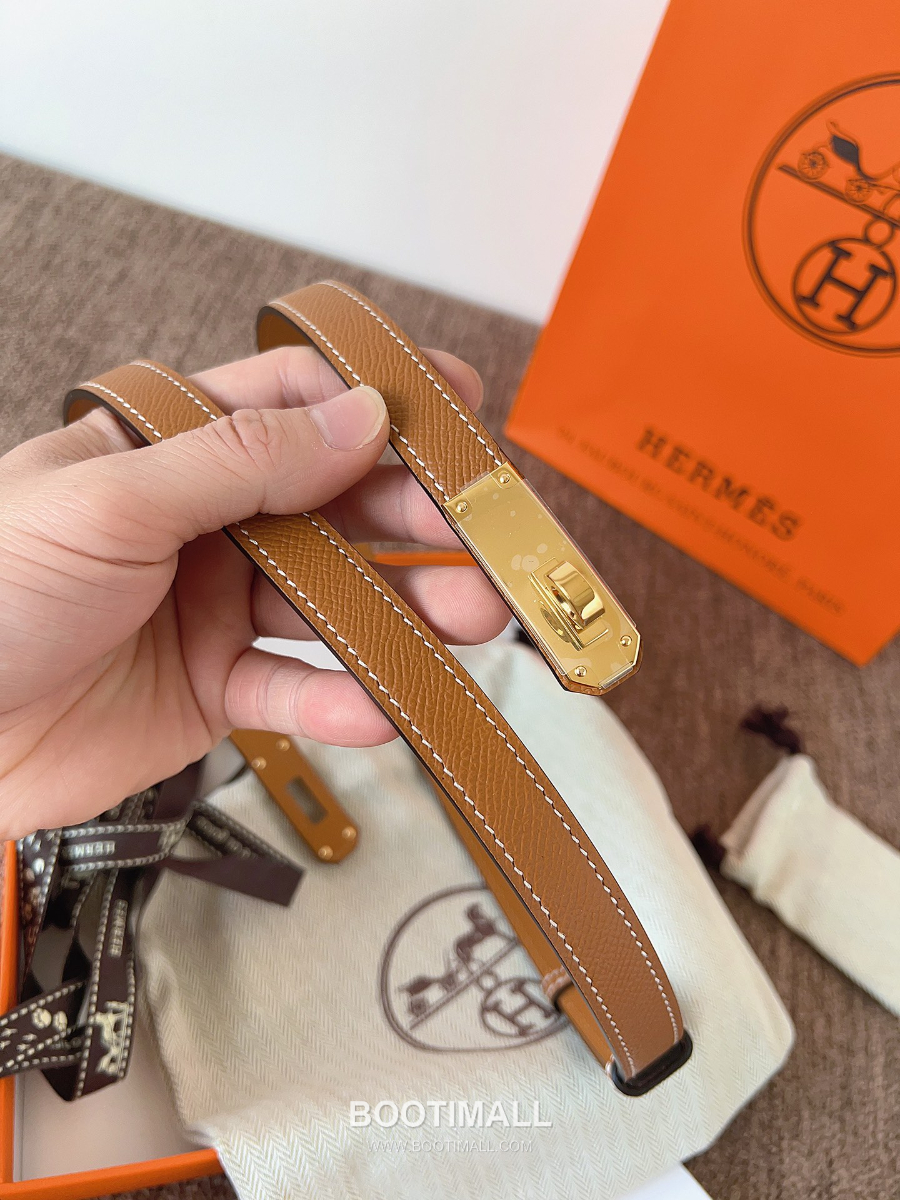 HERMÈS Kelly 18 Reversible Epsom 에르메스 켈리 18 리버서블 엡송 카프스킨 벨트오렌지브라운 1.8cm 9