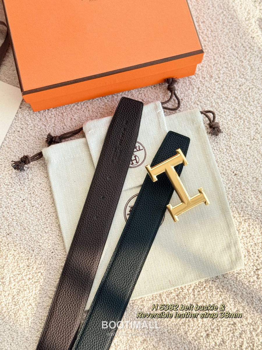 HERMÈS Constance H Buckle & Reversible 에르메스 콘스탄스 H 버클 리버서블 토고 카프스킨 벨트 블랙/버건디 금장 3.8cm 1