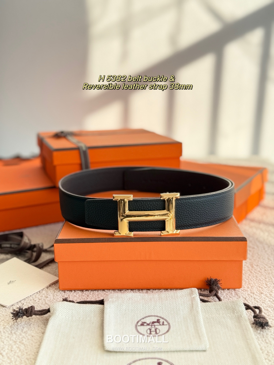 HERMÈS Constance H Buckle & Reversible 에르메스 콘스탄스 H 버클 리버서블 토고 카프스킨 벨트 블랙/버건디 금장 3.8cm 2