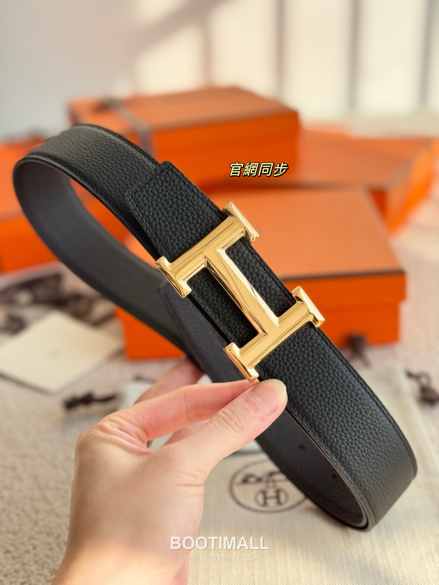 HERMÈS Constance H Buckle & Reversible 에르메스 콘스탄스 H 버클 리버서블 토고 카프스킨 벨트 블랙/버건디 금장 3.8cm 3