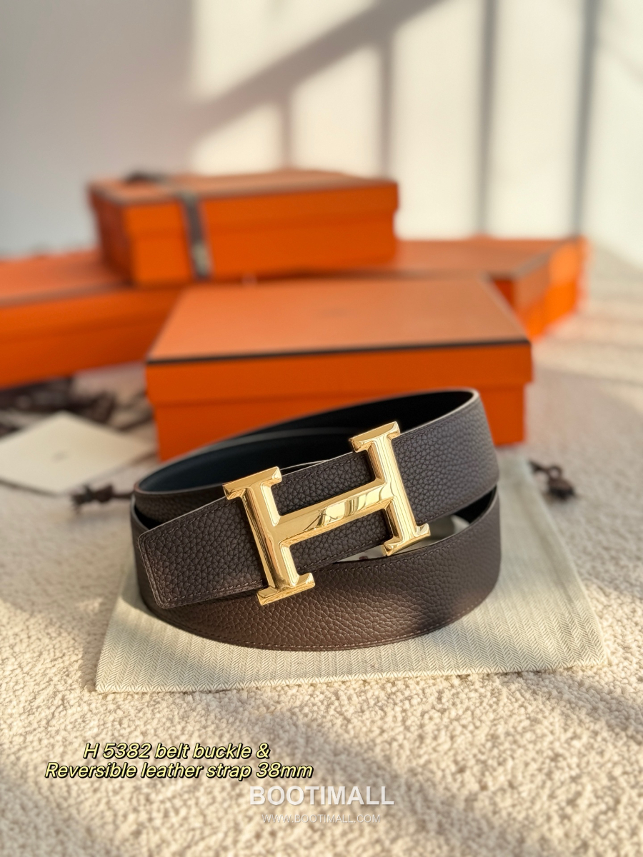 HERMÈS Constance H Buckle & Reversible 에르메스 콘스탄스 H 버클 리버서블 토고 카프스킨 벨트 블랙/버건디 금장 3.8cm 6