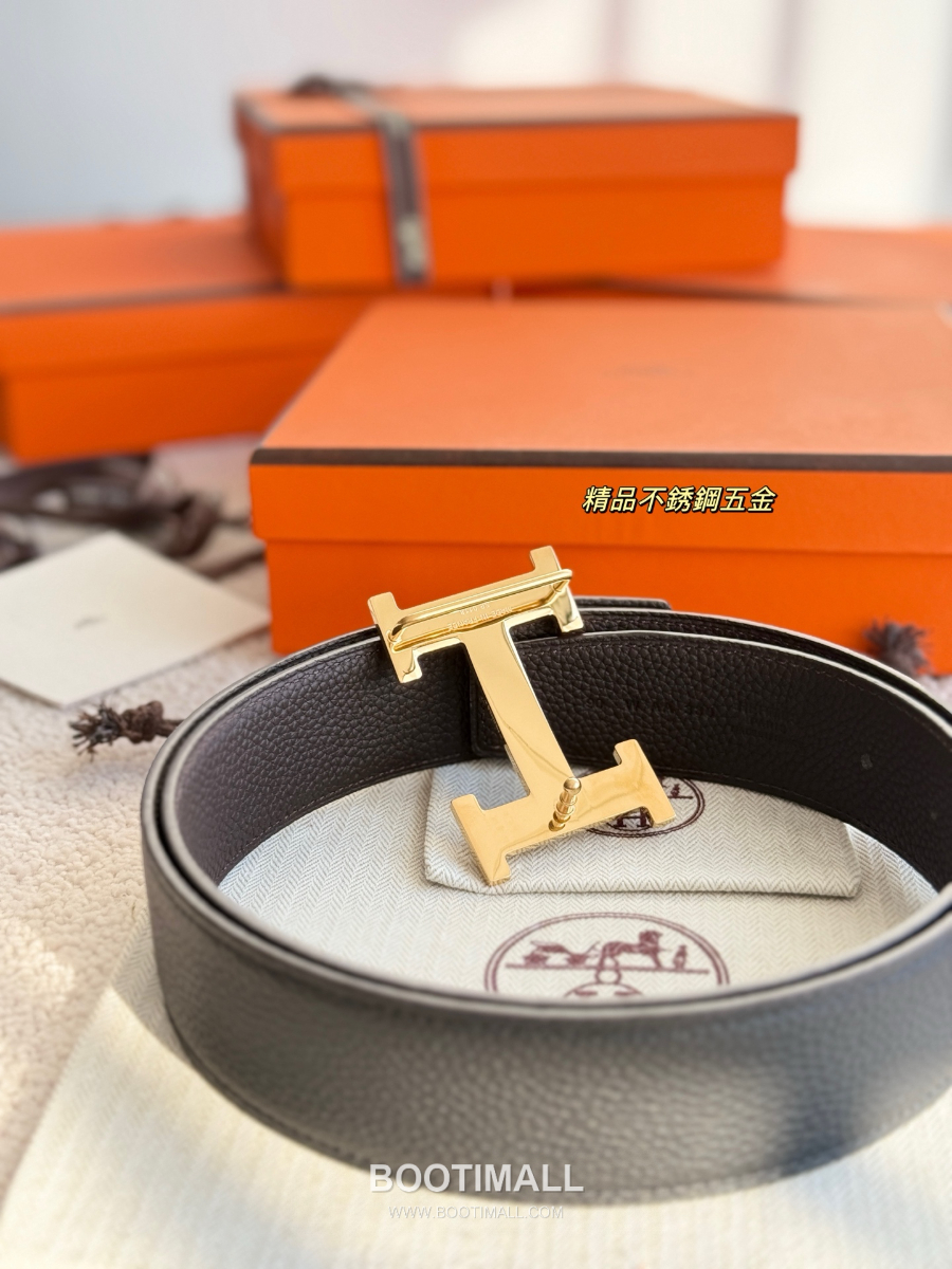HERMÈS Constance H Buckle & Reversible 에르메스 콘스탄스 H 버클 리버서블 토고 카프스킨 벨트 블랙/버건디 금장 3.8cm 7