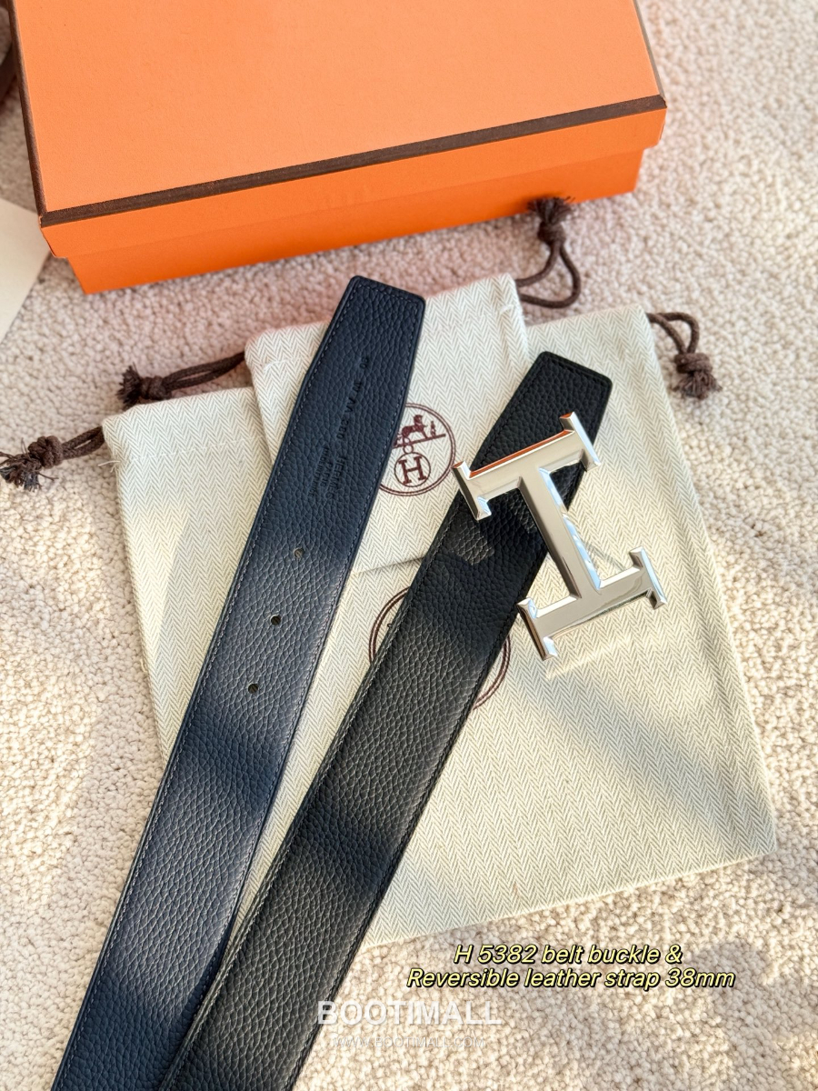 HERMÈS Constance H Buckle & Reversible 에르메스 콘스탄스 H 버클 리버서블 토고 카프스킨 벨트 블랙 은장 3.8cm 1