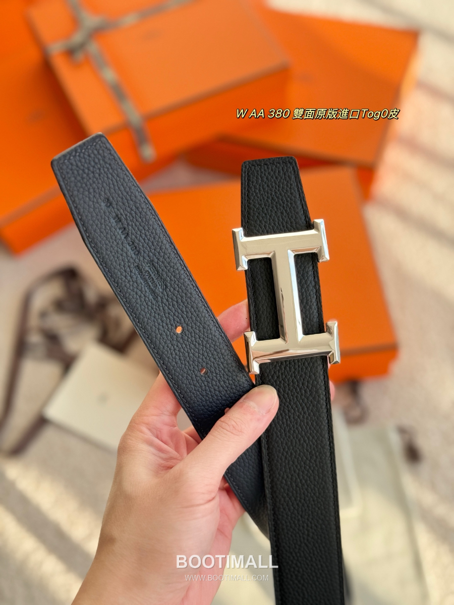 HERMÈS Constance H Buckle & Reversible 에르메스 콘스탄스 H 버클 리버서블 토고 카프스킨 벨트 블랙 은장 3.8cm 5