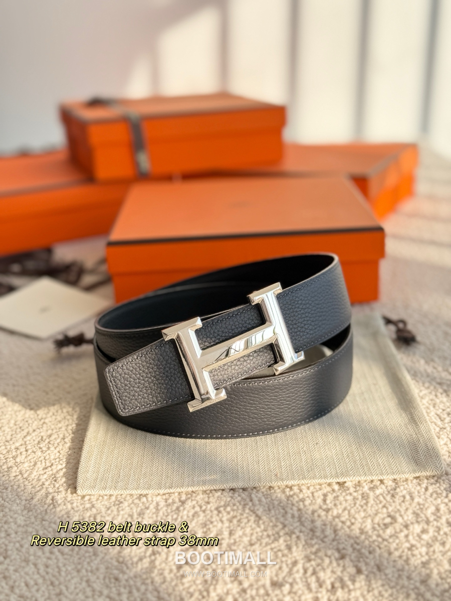 HERMÈS Constance H Buckle & Reversible 에르메스 콘스탄스 H 버클 리버서블 토고 카프스킨 벨트 블랙 은장 3.8cm 6