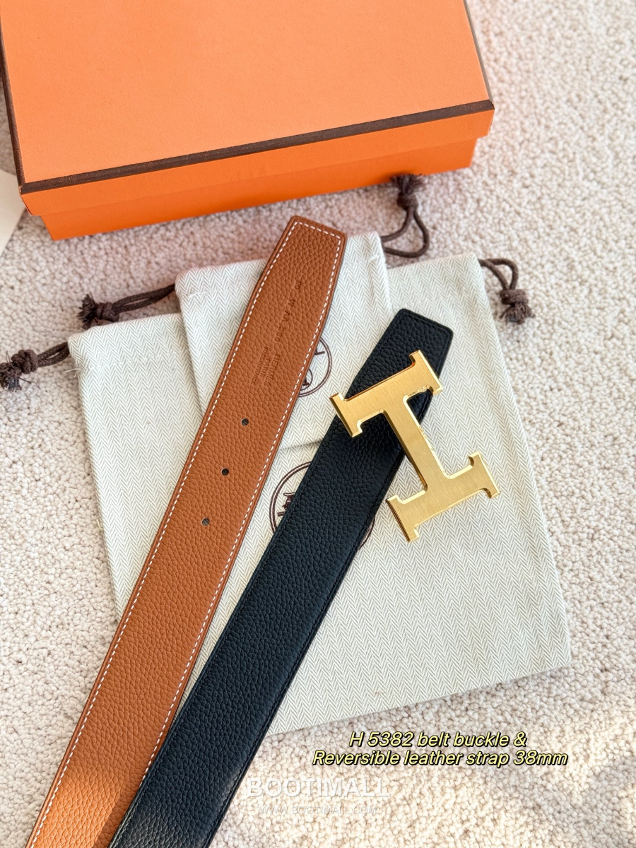 HERMÈS Constance H Buckle & Reversible 에르메스 콘스탄스 H 버클 리버서블 토고 카프스킨 벨트 블랙/브라운 무광금장 3.8cm 1